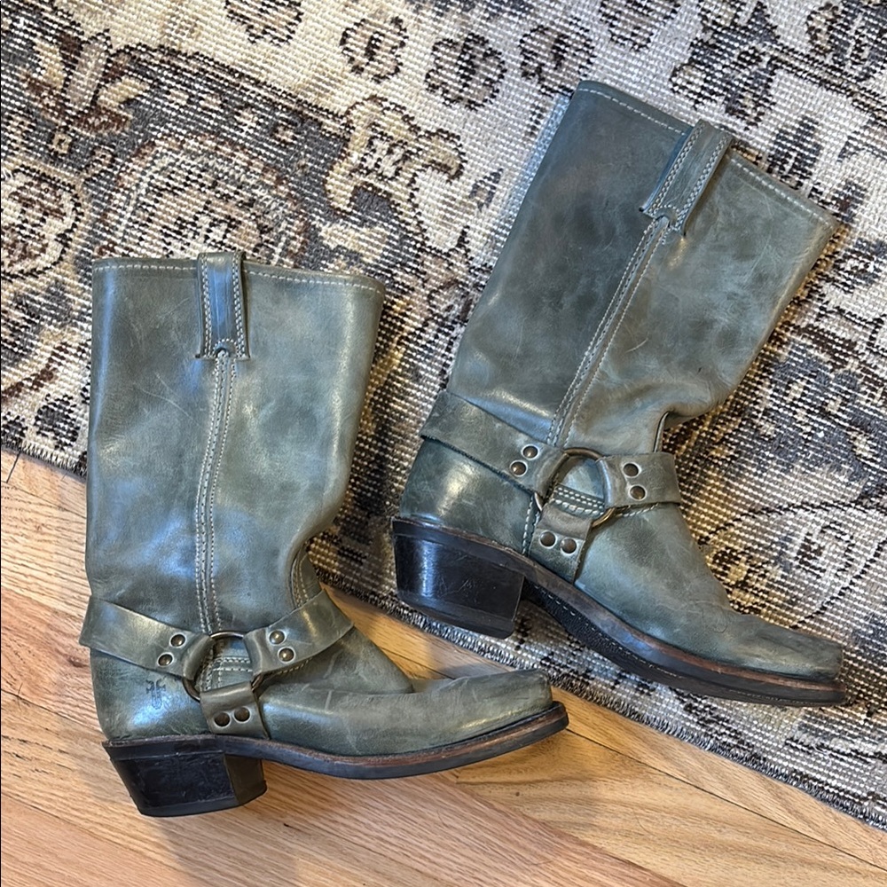 Frye Green Leather Harness Boots